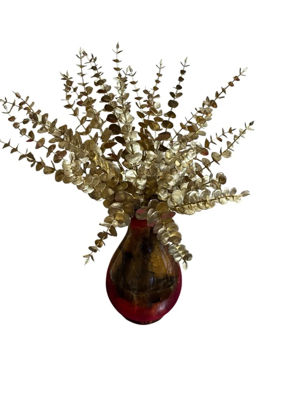 Gold Eucalyptus Stems in Brown and Gold Decorative Vase - Home Accents.